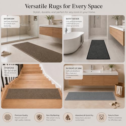Super Absorbent Bath Runner Mat, Non-Slip 12in Wide Bathroom Rug, Long Narrow - Image 5