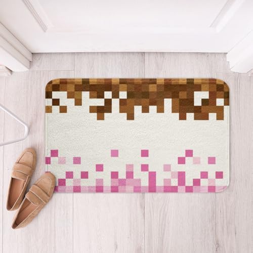 Pixelated Theme Bathroom Rug, Geometric Grid Non Slip Bath Mat by Manfei