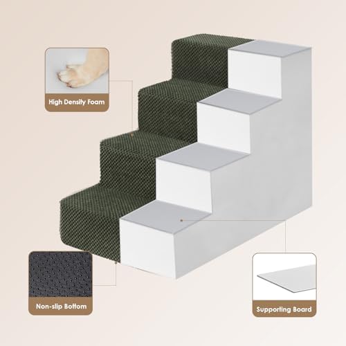 EHEYCIGA Dog Stairs for Bed 18" H, Dog 4-Steps for High Bed, Military Green - Image 3