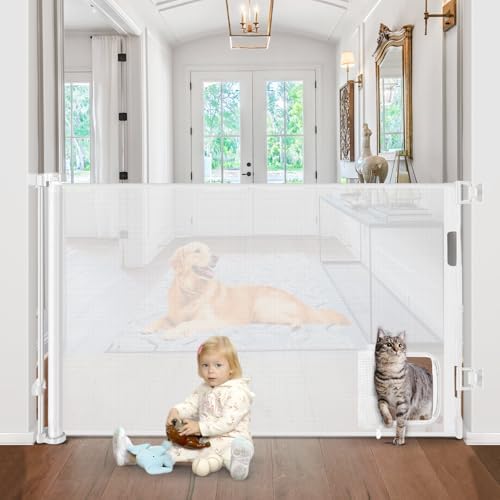 Retractable Baby Gates with Cat Door 80" Wide Retractable Dog Gate with Pet by SpecializinginBabySafetyProducts