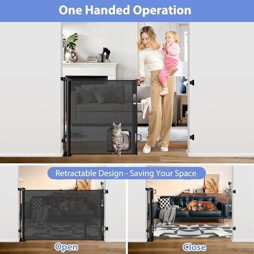Retractable Baby Gates with Door 55" Wide Retractable Dog Gate with Pet Door - Image 4