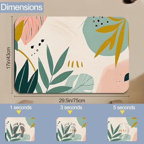 Bohemian Leaves Bath Mat, Fast Drying Mid Century Abstract Bathmats - Image 2