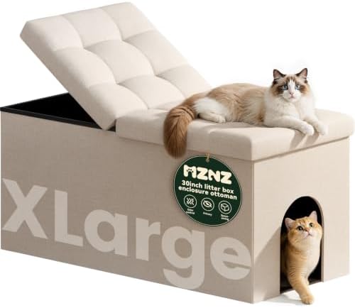 3-in-1 Cat Litter Box Enclosure Furniture, Cat Ottoman by MZNZ