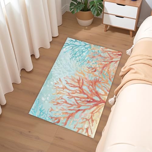 Giwawa Coastal Coral Bath Rug Beach Ocean Bathtub Mat Extra Absorbent Washable - Image 6