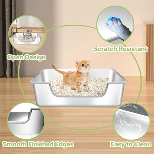 Low Entry Litter Box for Senior or Disabled & Injured Cats, Stainless Steel - Image 4