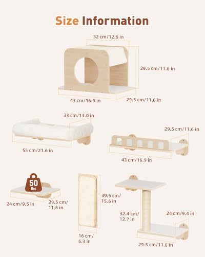 6-in-1 Cat Wall Shelves for Large Cats, Large Cat Bed, Wide Perch - Image 6