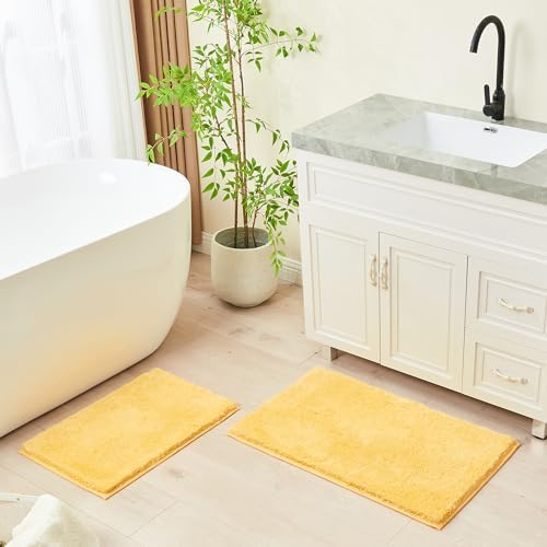 CozeCube Yellow Shaggy Bath Mat 24"x16" Non Slip Washable Rug - Image 5