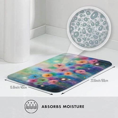 Colorful Watercolor Flowers Bath Mat 24x16 Inch Non-Slip Soft Microfiber - Image 5