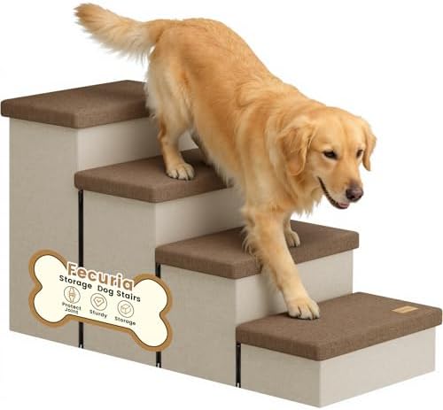 4-Step Wide Dog Stairs with Hidden Storage 23" H, Non-Slip Dog Steps by Fecuria