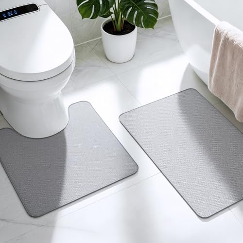 Bathroom Rugs Sets 2 Piece, Thin Bath Mat & U-Shaped Contour Toilet Rug by HOMTEB