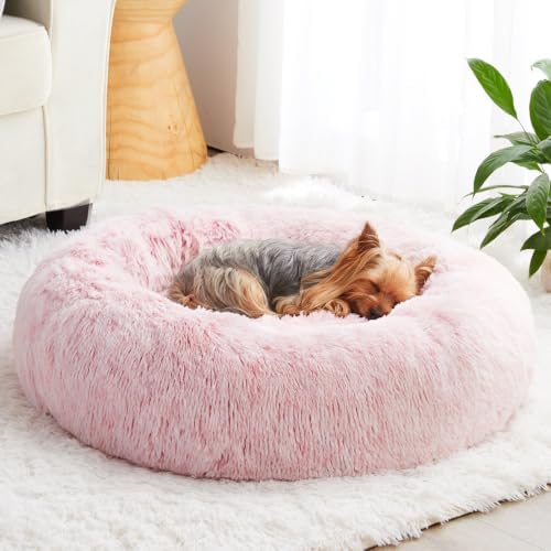 WNPETHOME Medium Pink Round Calming Dog Bed Cat Bed by WNPETHOMEPETSHOME