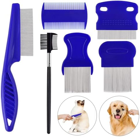 6 Pack Flea Comb for Cats Dogs, Stainless Steel Dog Cat Grooming Combs by CAPHONT