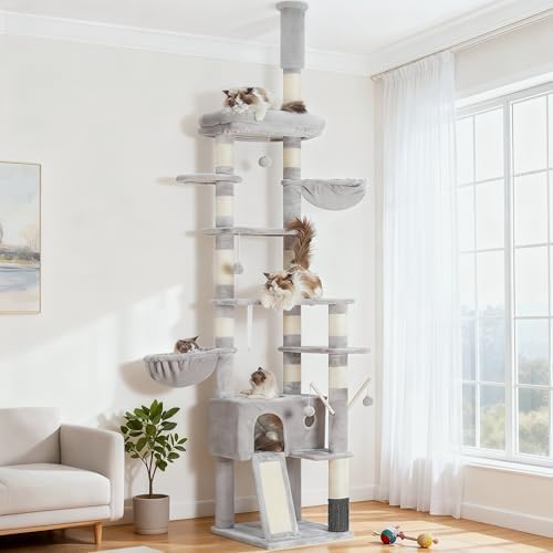 Hey-brother Cat Tree Tower, Adjustable Height, Floor to Ceiling by Hey-brother