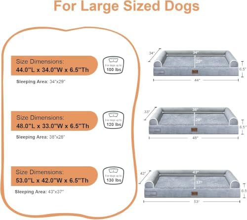 NANUYA Orthopedic Dog Bed for Jumbo Dogs, 53 x 42 Inch, Light Grey - Image 6