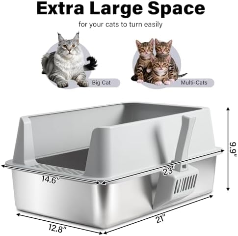 Stainless Steel Litter Box, XL Metal Litter Box - Image 2