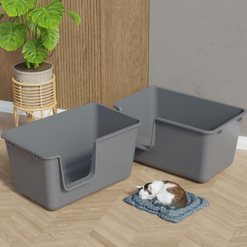 4-Pack Cat Litter Box with High Sides and Scoop, Plastic Open Top Cat Litter Box - Image 6