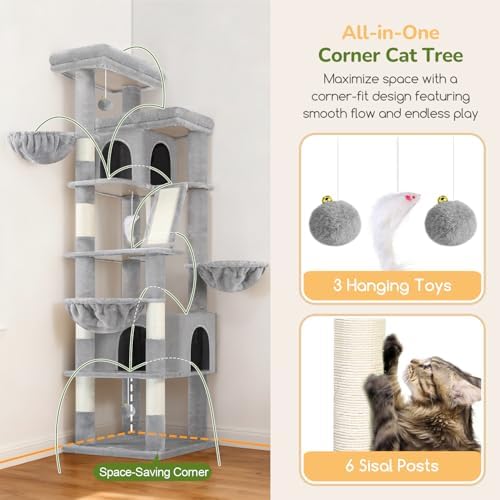Globlazer 80in Extra Large Tall Corner Cat Tree Tower, Light Grey - Image 5