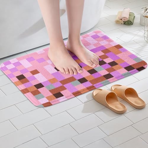 Pixel Grid Theme Bath Mats for Bathroom Video Gaming Blocks Bath Rugs for - Image 2