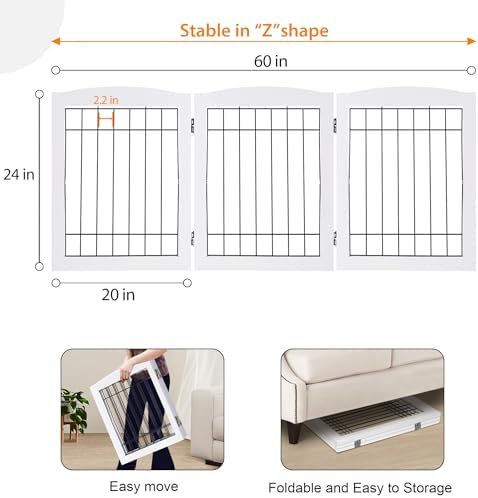 LZRS 3-Panel Freestanding Foldable Wooden Dog Gate –Solid Wood & Steel Wire - Image 5