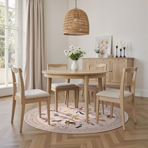 Pink 4Ft Round Dogs Area Rug for Living Room Bedroom - Image 3