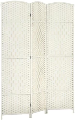 HOMCOM 3 Panel Room Divider 6 Ft Privacy Screen Hand-Woven White by HOMCOM