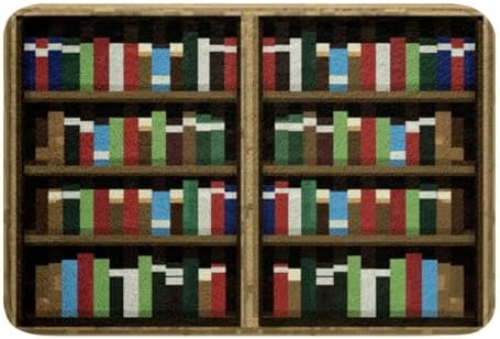 Manfei Pixel Bookshelf Shaggy Bathroom Mat, Pixelated Bookcase Vedio Game Bath by Manfei
