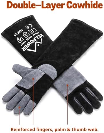 vclpower Animal Handling Gloves, Bite Proof Double Leather, 24 in, Size M - Image 7