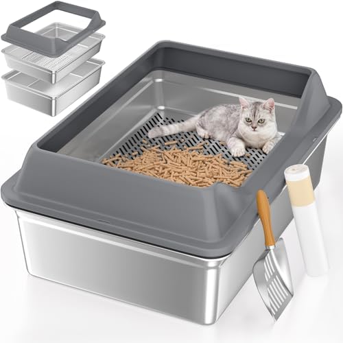 28''L×20''W×10''H XXXL Stainless Steel Sifting Litter Box by WeLovePetsAsMuchAsYouDo