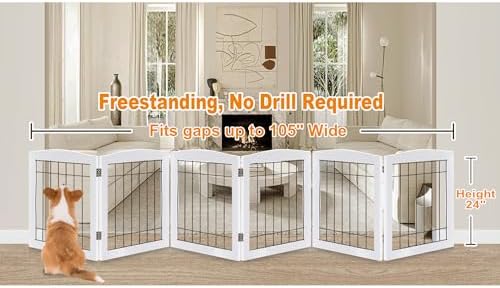 LZRS 6-Panel Extra Wide Wooden Freestanding Dog Gate: Foldable Solid Wood and - Image 2