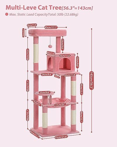 MUTTROS 56.3" Cat Tree with Metal Hammock, 2-Door Condo, 6 Tiers - Image 3