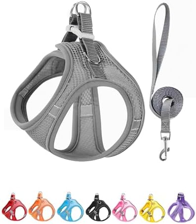 XXXS Grey Soft Mesh Dog Harness and Leash Set, No Escape Puppy Harnesses by Unknown