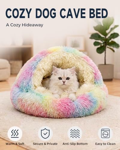 ShinHye Cat Bed Round Plush Fluffy Hooded Cave - Image 3