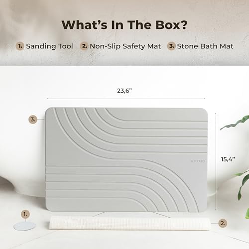 TOSORO - Stone Bath Mat Diatomaceous Earth Shower Mat Non-Slip Super Absorbent - Image 5