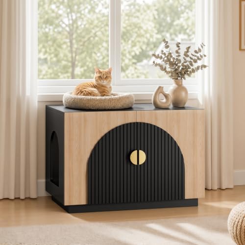 Amunrbrek Cat Litter Box Enclosure Furniture, 31.5" Arched Fluted Cabinet by Amunrbrek
