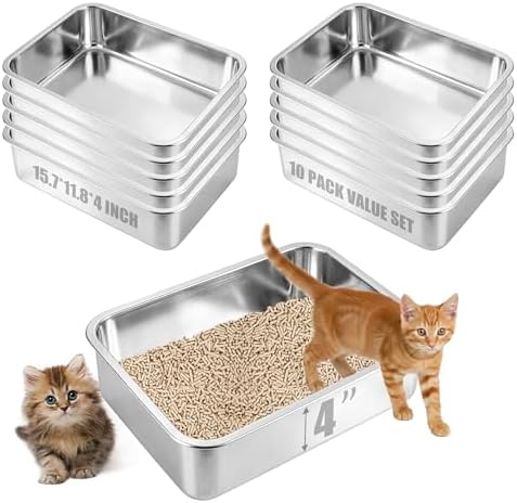 10 Pack Stainless Steel Cat Litter Box, 15.7"×11.8"×4" Metal Litter Pan by Unknown
