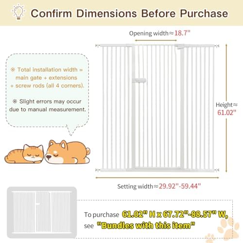 Lumizone Extra Tall Cat Gate 61.02" High 29.92"-59.44" Wide Pet Gate White - Image 2