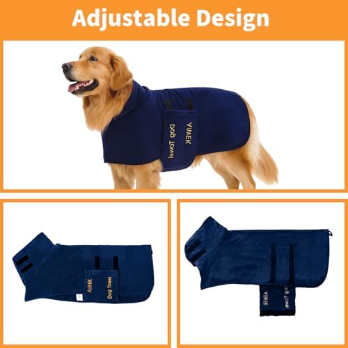 Dog Bathrobe Microfiber, Quick Dry Absorbent Adjustable Wrap Blue XL - Image 5