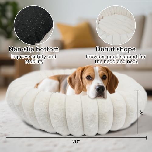 Donut Small Dog Bed Round Calming Kitten & Puppy Bed, 20in White - Image 4