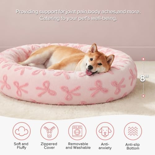 JOEJOY Jacquard Donut Round Small Dog Beds, Removable Washable Cover, Cute - Image 2