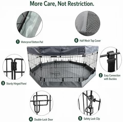 PJYuCien Puppy Playpen with Top Cover & Bottom Pad, 8 Panels 24" H - Image 2
