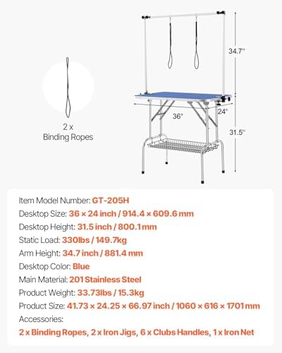 VEVOR 36 x 24 Inch Pet Grooming Table, 2 Height Adjustable Arms, No-Sit Haunch - Image 7