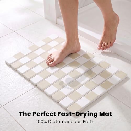 Taupe White Buffalo Check Stone Bath Mat, Diatomaceous Stone Bathroom Mats - Image 4