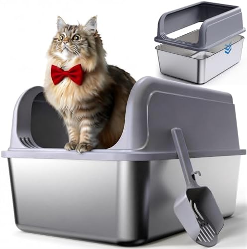 Powools Stainless Steel Cat Litter Box, High-Sided by Powools