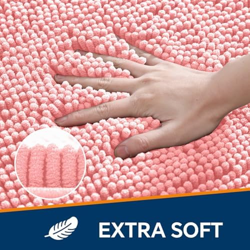 Chenille Bathroom Runner Rug 24"x60" Pink, Plush Bath Mat - Image 3