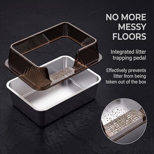 Suhaco Medium Stainless Steel Litter Box Side Entry High Sides Deep Metal Cat - Image 4