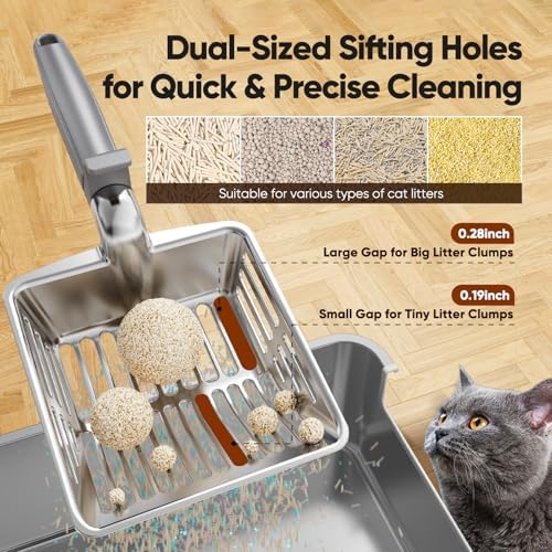 Large Metal Cat Litter Scoop w/ Deep Shovel, Dual-Size Holes & Hanging Hook - Image 3
