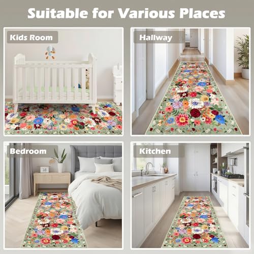 Rug for Hallways Kitchen Runner 2x8 Green - Image 3