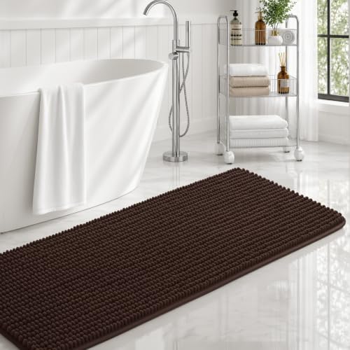 Ophanie Brown Bathroom Rugs 48x17, Soft Chenille Bath Mat, Non Slip Absorbent by Ophanie