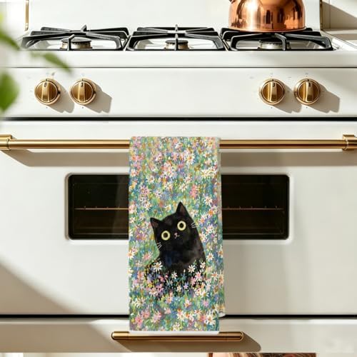 Cute Cat Kitchen Towels 24x14 Inch, Cats Gifts Floral Reusable Dish Towels - Image 5
