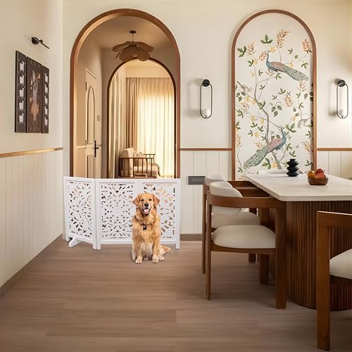 Freestanding Dog Gate 48", Foldable Wooden Pet Barrier - Image 4